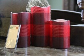 ❤️Flameless LED Candles made w/Red and Black Plaid Check Tissue Paper w/... - $91.22