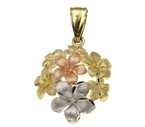 Elegant Touch 14K Solid Tricolor Gold Plated Hawaiian Plumeria Flower Charm Pend