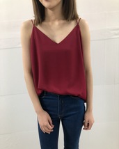 Dusty Pink V-neck Chiffon Sleeveless Top Outfit Wedding Bridesmaid Tops US0-US12 image 6