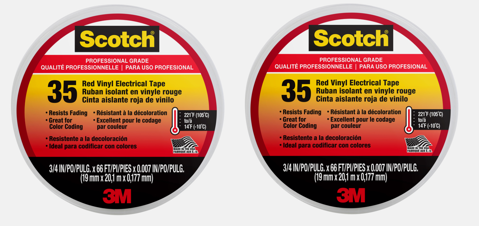2 ~ Scotch 35 RED Vinyl ELECTRICAL TAPE Professional 3/4 x 66 ft. L 10810-DL-2W