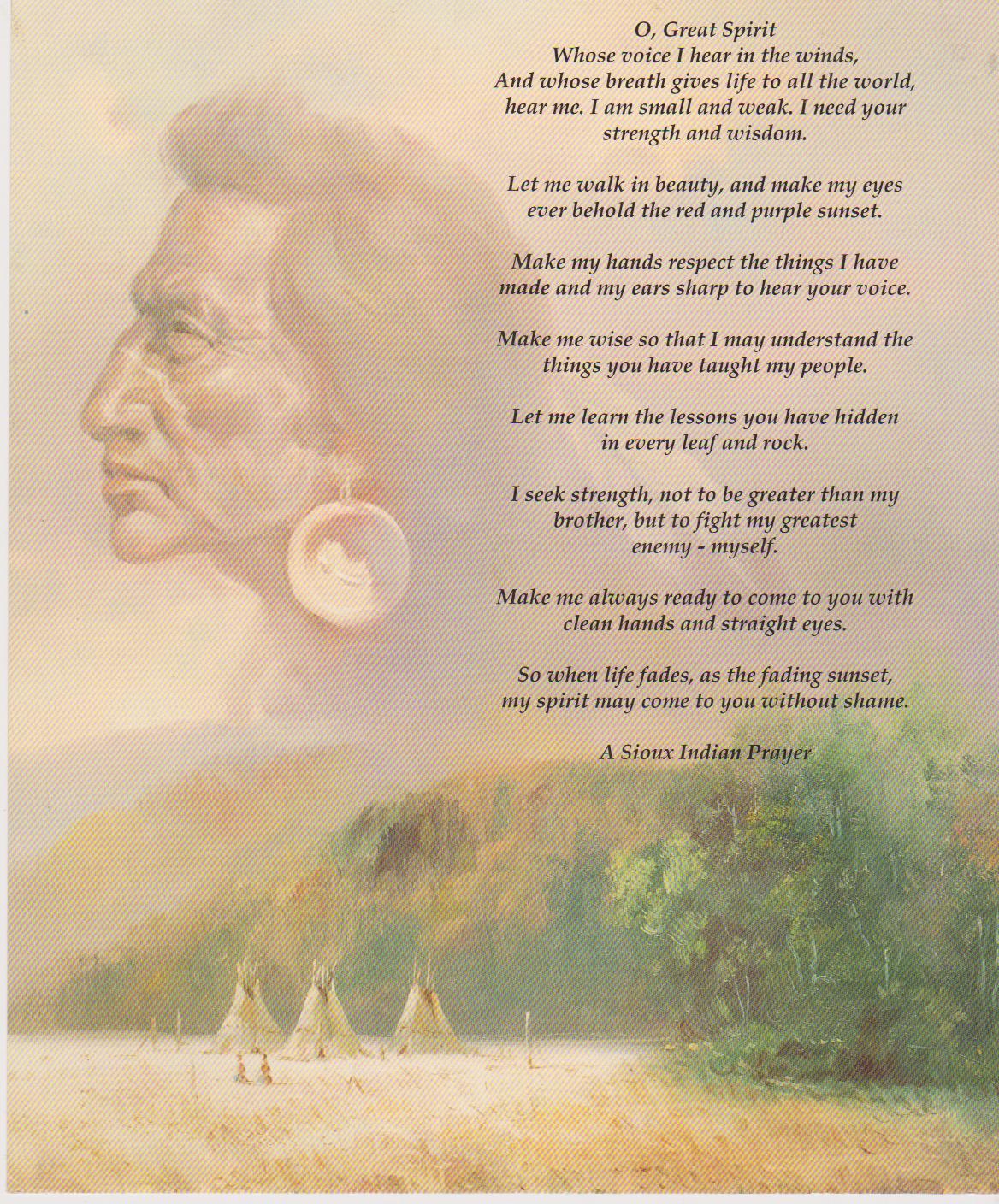 Wisdom Sioux Prayer Vintage 16X20 Color Native American Memorabilia ...