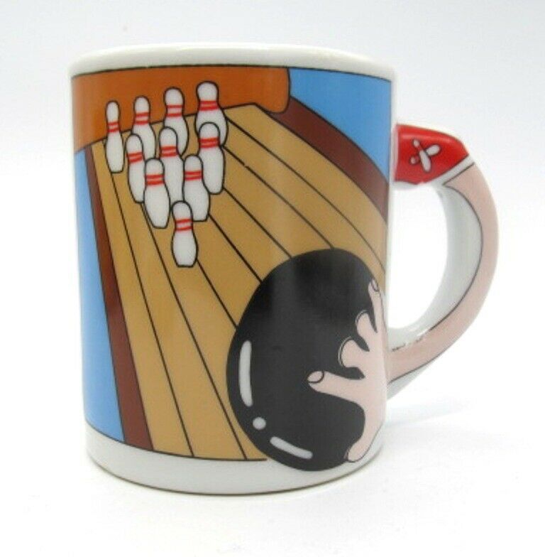 Bowling Lover's Coffee Tea Cup Mug w/ Arm as Handle Unique Mugs, Cups