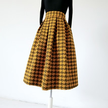 Winter Pink Houndstooth Skirt Pleated Midi Party Outfit Women Woolen Skirt Plus image 10