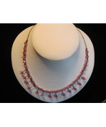 PINK Beaded Fringe Vintage NECKLACE in Sterling Silver -17 inches -FREE ... - $37.00