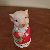 Vintage Jasco Porcelain Pig Bell, Christmas Santa Pig Figure, 1980 Critter Bells image 2