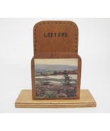 Vintage Homemade Wooden Holder for Letters w Mountain Lake Scene 1940s MCM - $15.04