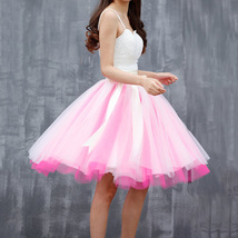 Women PEACH PINK Tulle Skirt 6 Layer Knee Length Tulle Skirt Midi Cocktail Skirt image 11