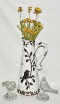 13" Ceramic Bird Vase Pitcher Brown White Distressed Crackle Glaze Bird Vase New - $39.00