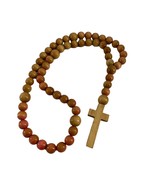 Vintage Taiwan Giant Wooden Cross Beaded Rosary 35&quot; Wall Hanging Home De... - $38.61