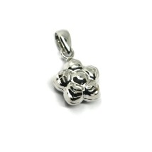 18K WHITE GOLD MINI ROUNDED FLOWER PENDANT 10mm DIAM. TWO FACES, SMOOTH & WORKED image 1