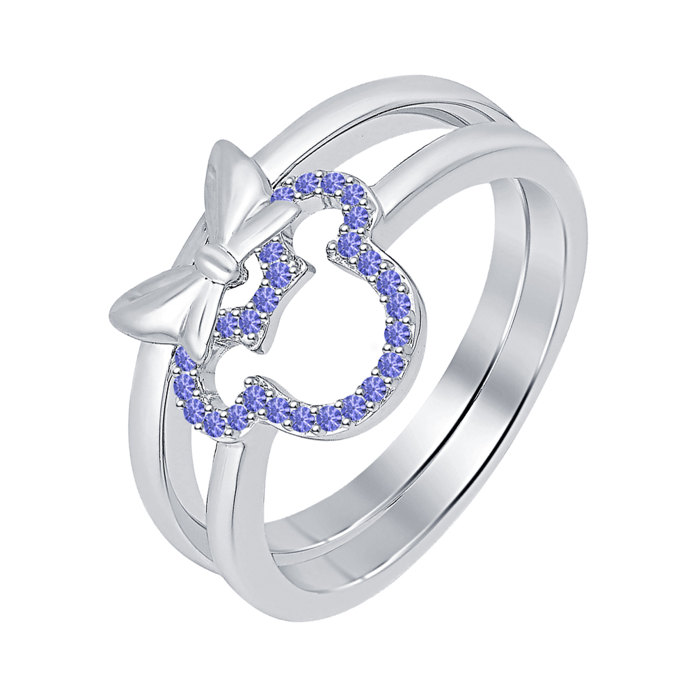 0.20 ct Round Cut Tanzanite 14K White Gold Over 925 Silver Mickey Mouse Ring