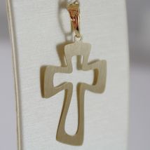 18K YELLOW GOLD CROSS SMOOTH STYLIZED FINELY WORKED SATIN FLAT, MADE IN ITALY image 3