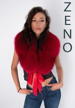 Fox Fur Collar Saga Furs Big Scarf 43' Inches Dark Red Stole Detachable Ribbon image 2