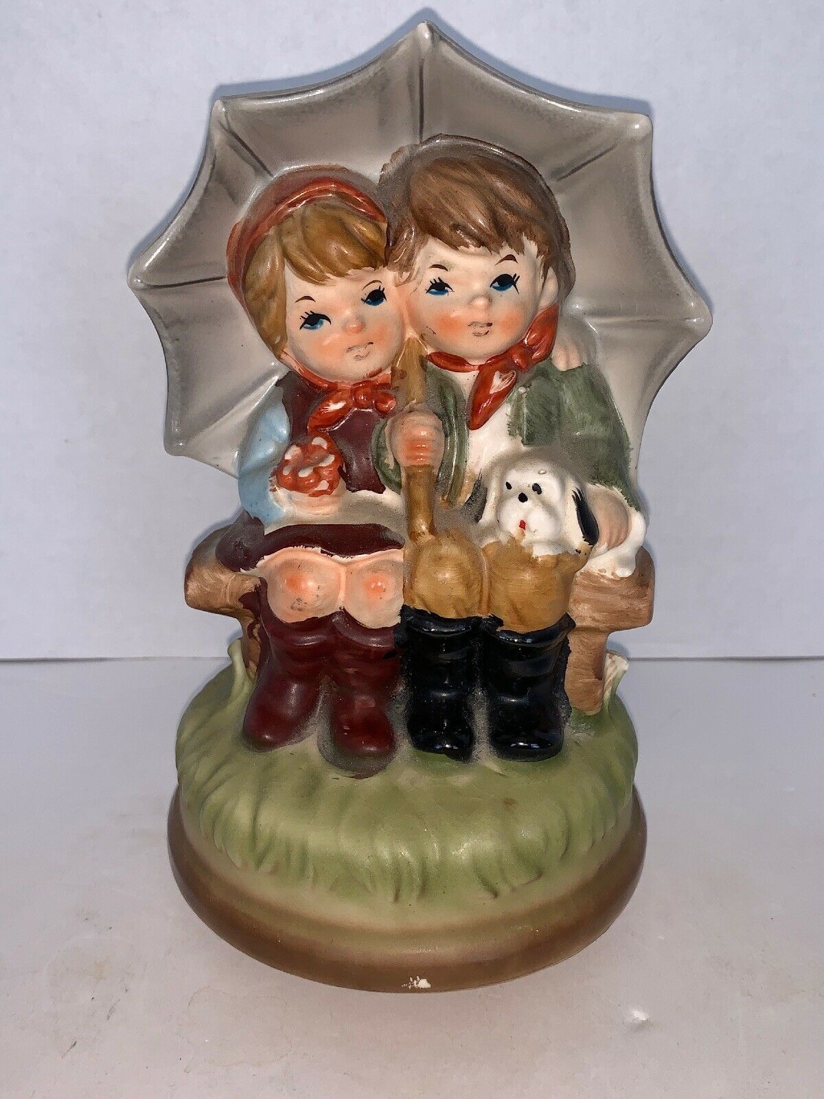 Vintage Hummel Style Figure Wood Bottom Rotating Music Box 7 1/2