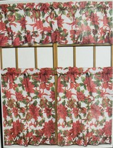 3 Pc Curtains Set: 2 Tiers & Valance (58" X 14") Poinsettia & Christmas Bells,Bh - $17.81