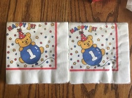 Set of 2 Bear's Happy First Birthday Baby's 1st Teddy  Luncheon Napkins 16 count - $8.71