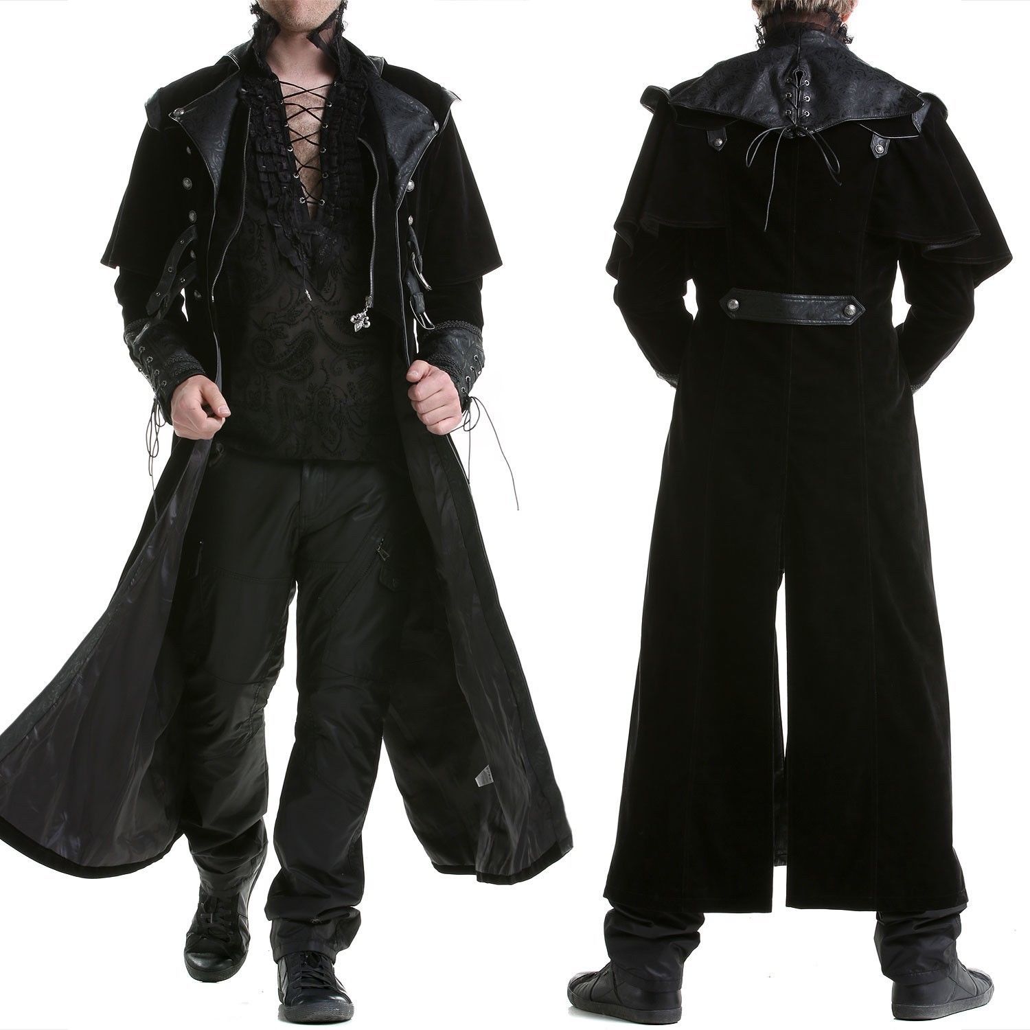 At Punk/spiewak - Mens gothic steampunk coat vtg regency highwayman long jacket