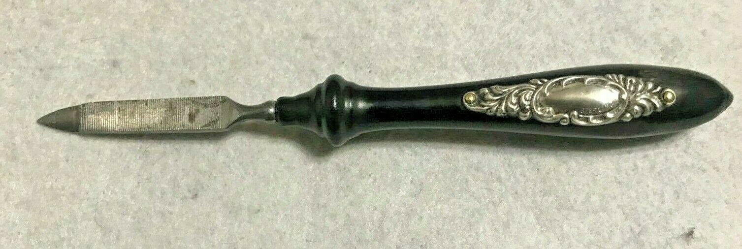 Primary image for ANTIQUE VICTORIAN ART NOUVEAU NAIL FILE ORNATE STERLING SILVER FLORAL CREST