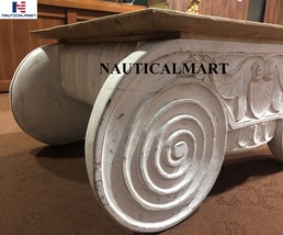 NauticalMart Distressed Ionic Capital Decor Wooden Coffee Table image 4