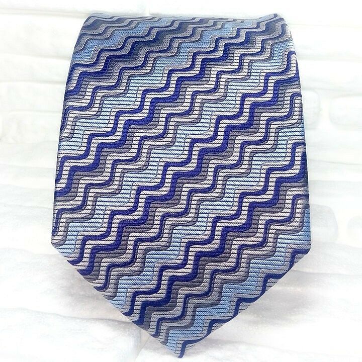 Luxury blue waves tie 100% silk Made in Italy Morgana brand new necktie