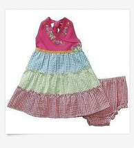 Infant Girls 12 M Months Pink Aqua Check Butterfly Summer Sun Dress Diap... - $9.99
