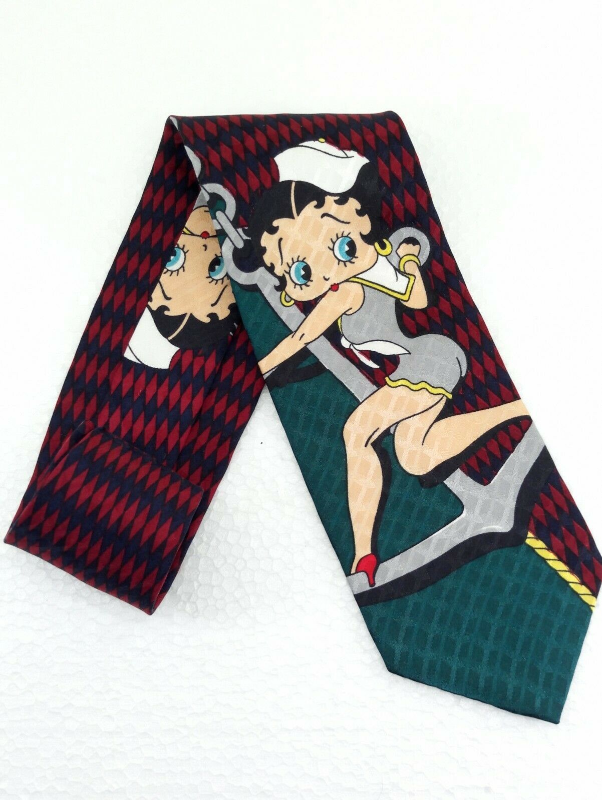 Betty Boop tie sailor black 100% silk Made in Italy wide 3.9  NEW comic ties