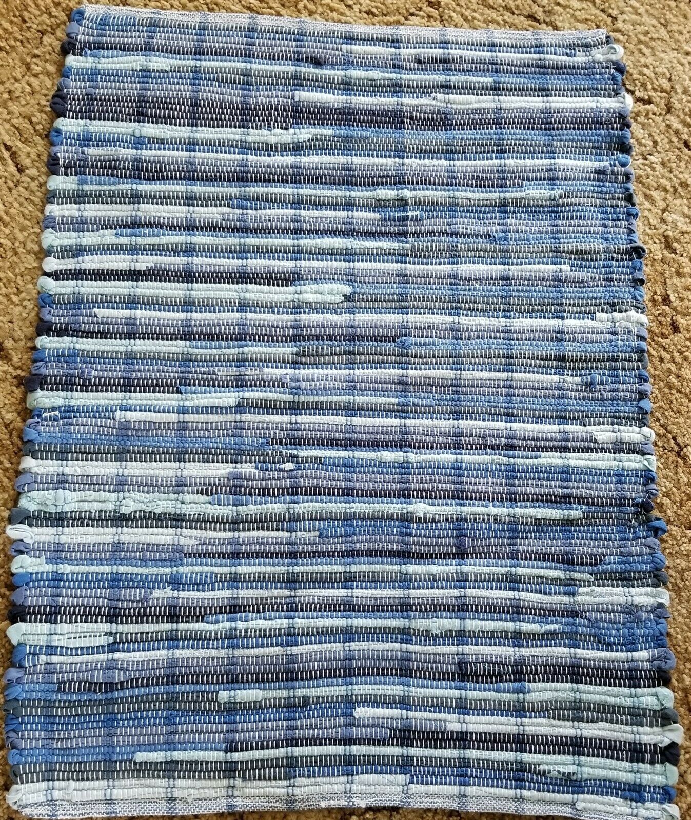 Shades of Blue Woven Rag Rug Hand Loomed 29" x 22" New USA Made Machine