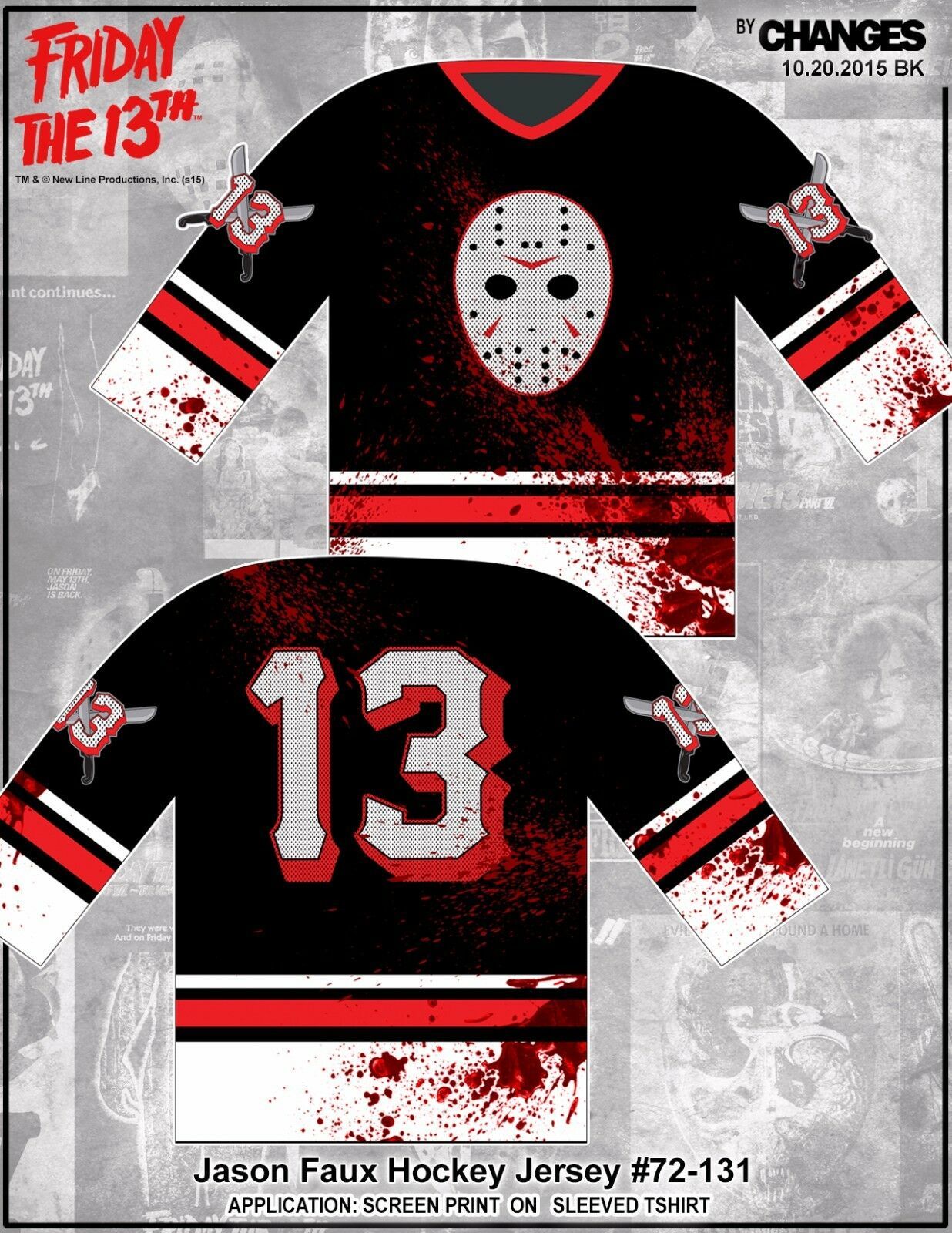Friday the 13th Jason Faux Hockey Jersey Movie Mens Long Sleeve Shirt