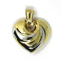 18K YELLOW WHITE GOLD ROUNDED HEART PENDANT, SPIRAL, 1.4 CM, 0.55", TWO TONE image 2