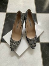 NIB 100% AUTH Manolo Blahnik Hangisi Metallic Leopard Satin Pumps Shoes ... - $592.02