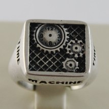 SOLID 925 BURNISHED SILVER BAND TIME MACHINE SQUARE RING, VINTAGE, MADE IN ITALY image 1