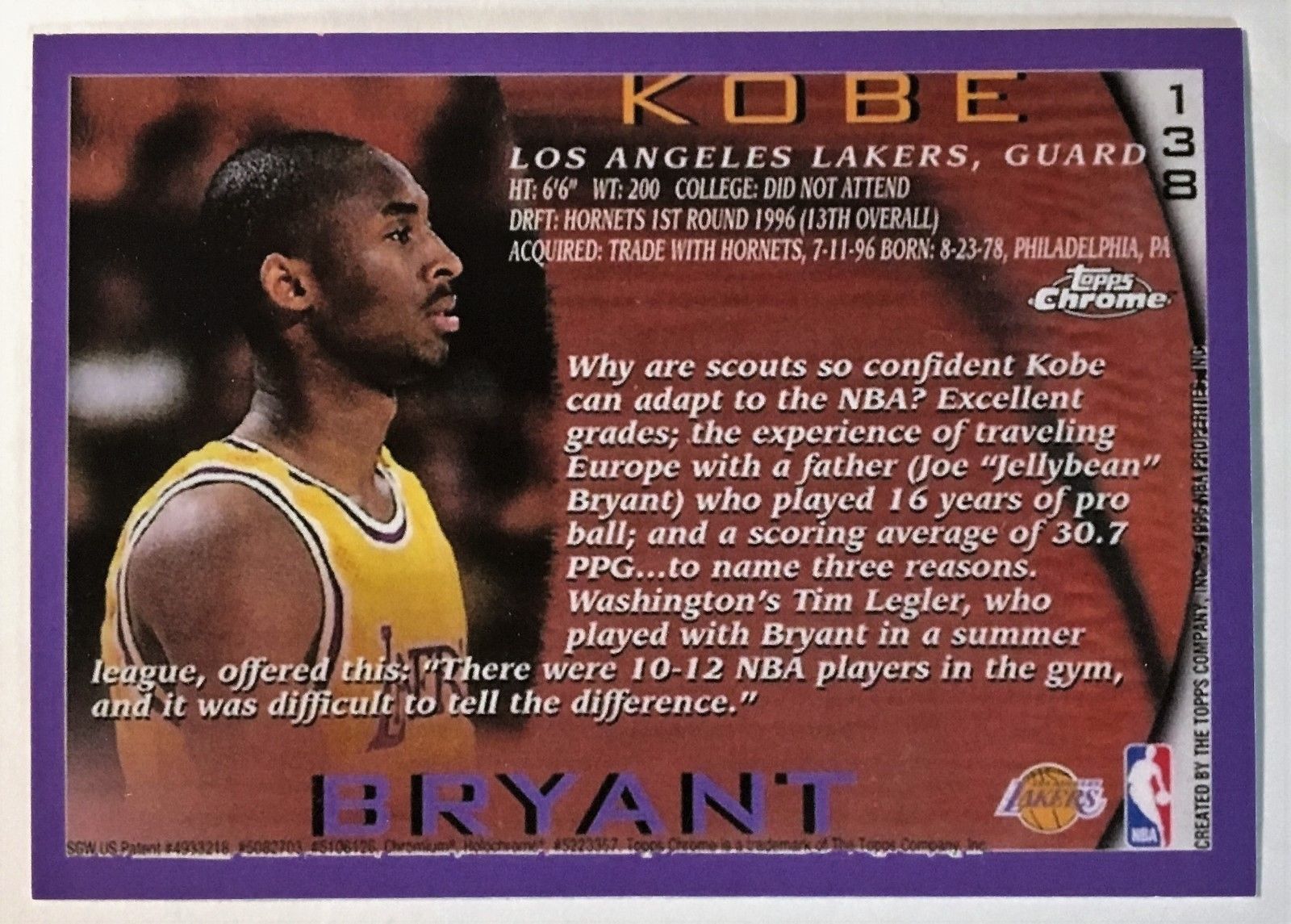 1996 topps kobe bryant 138