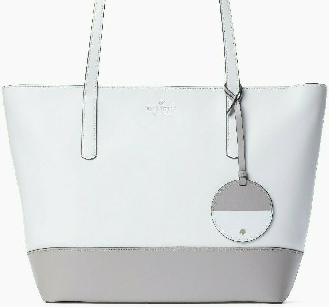 NWB Kate Spade Briel Large White Gray Smooth Leather Tote WKRU6708 Gift Bag FS