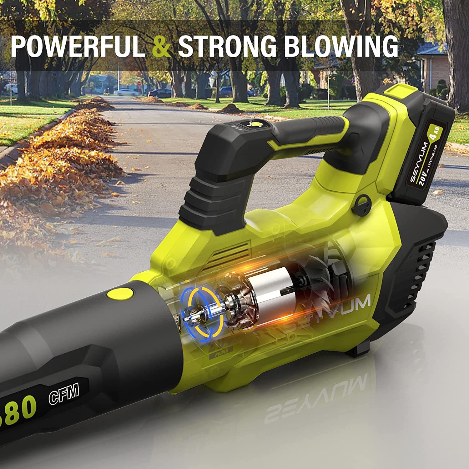 Seyvum Leaf Blower 580cfm 20v Leaf Blower Cordless With 40 Battery And Yard Leaf Blowers