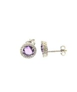 18K WHITE GOLD EARRINGS CUSHION ROUND PURPLE AMETHYST AND CUBIC ZIRCONIA... - $382.00