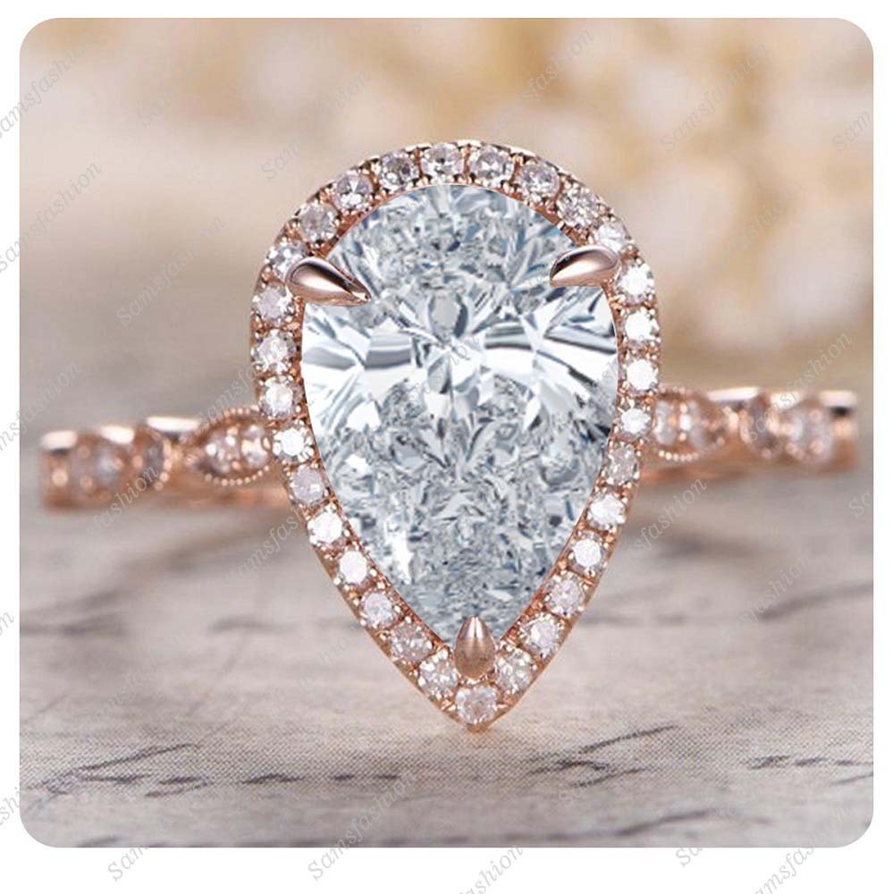 8x12mm Pear D/VVS1 Diamond 14k Over 14k Rose Gold Over Engagement Promise Ring