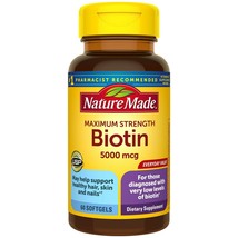 Nature Made Maximum Strength Biotin 5000 mcg Softgels, 60 Ct Healthy Hai... - $15.83