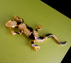 Signed Christian Dior lizard brooch - Vintage designer rhinestone gecko ... - $325.00