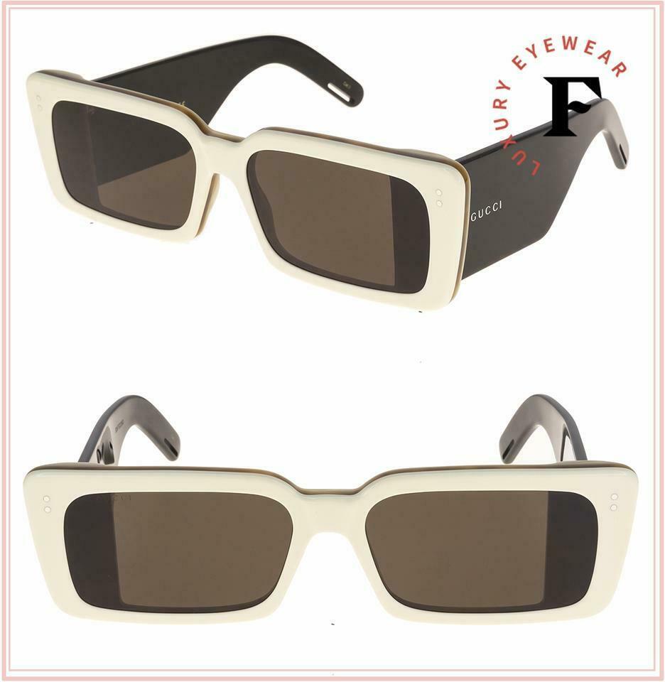 GUCCI AUTHENTIC 0543 Ivory Black Chunky Geometric Sunglasses GG0543S 002 Unisex