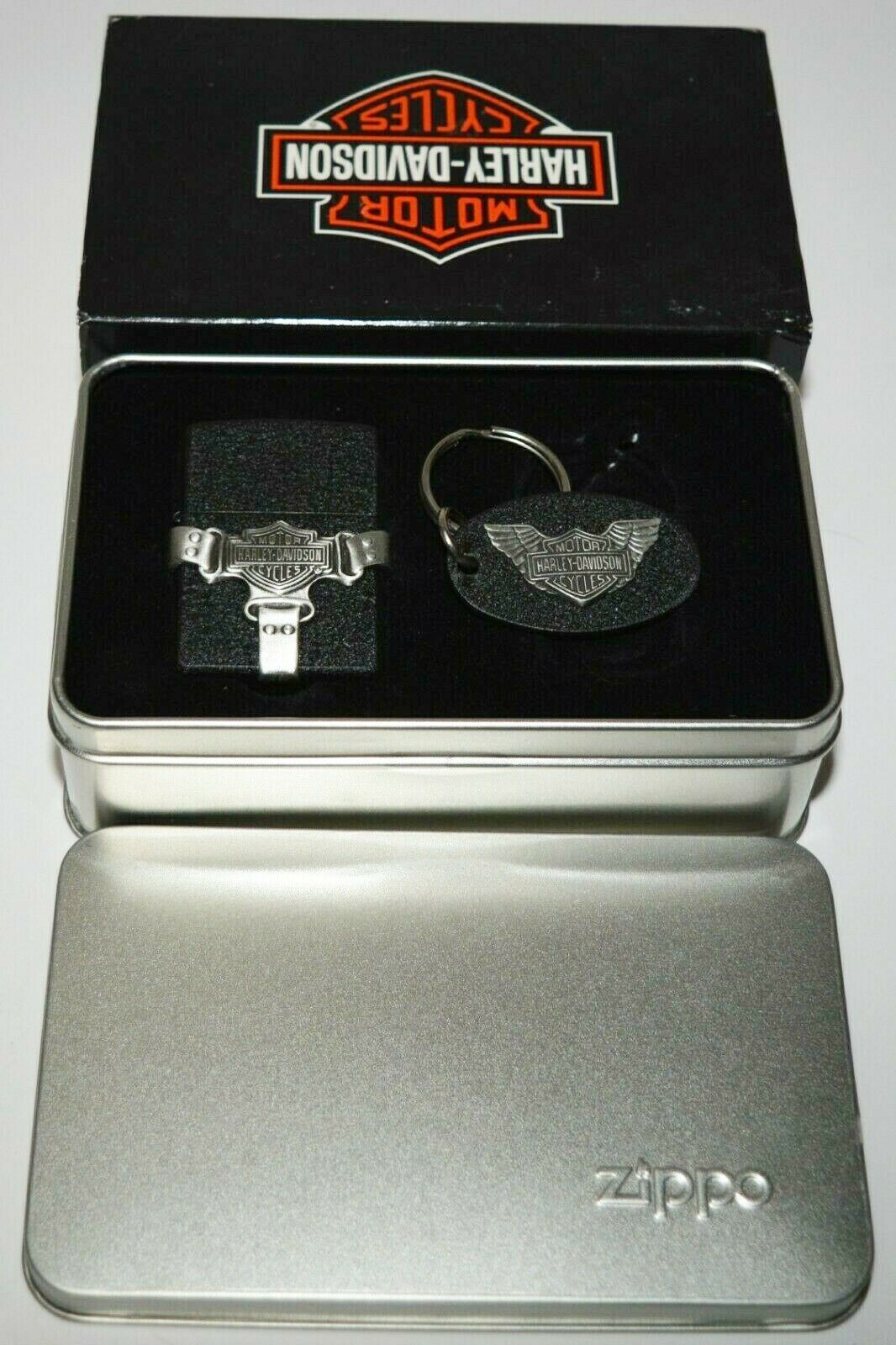 Ultra Rare Harley Davidson Iconic Zippo Lighter & Keychain Gift Set