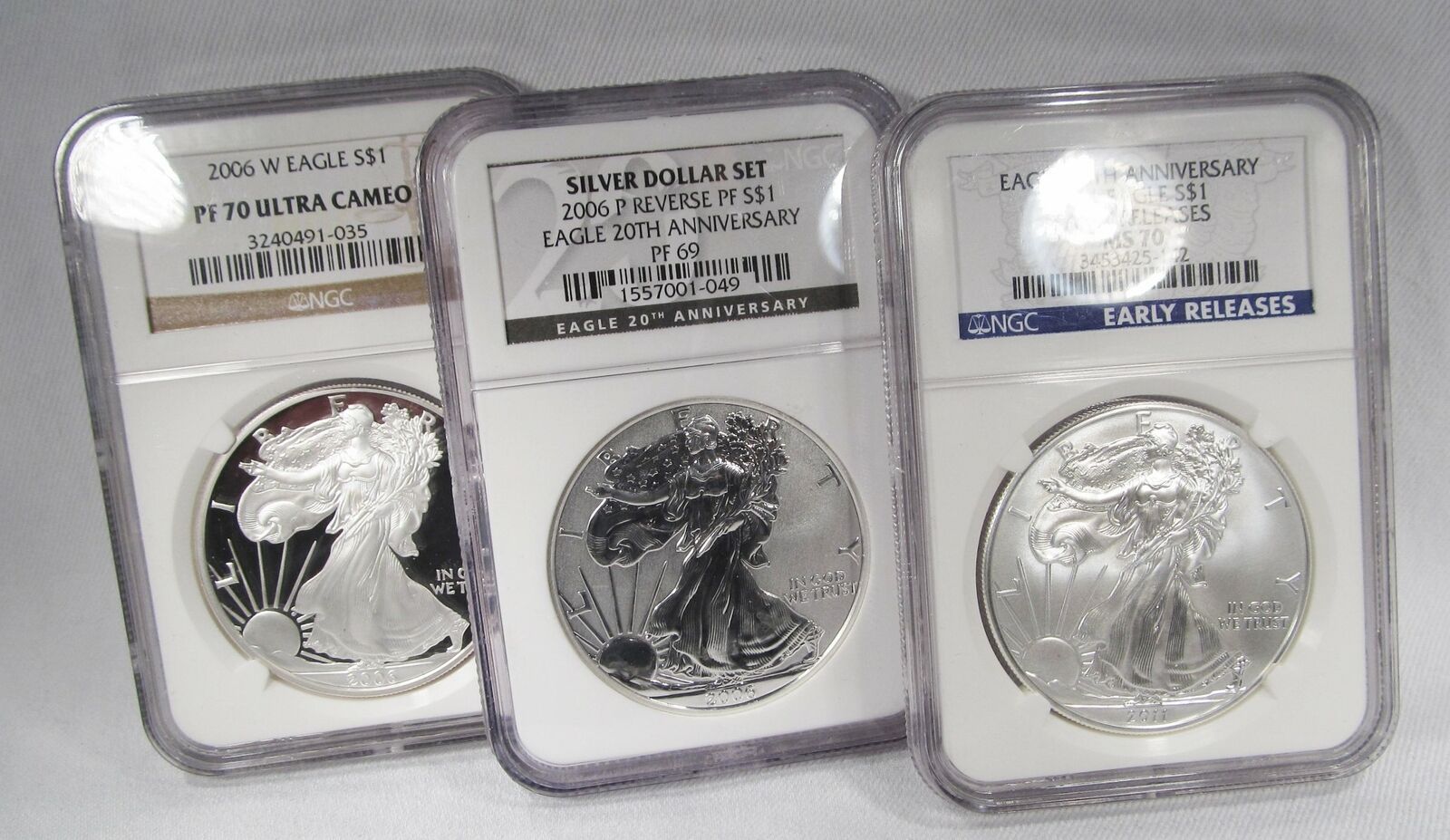 Primary image for 2006/11 American Silver Eagle 3 Coin Set NGC MS70 PF70 PF64 AG907