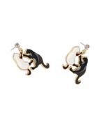 Black-And-White Gold Trim Cat Earrings with Crystal Cat Jewelry-J-305-A - $8.78
