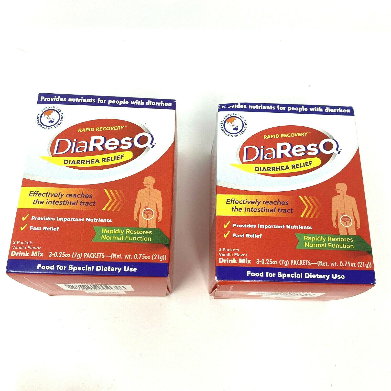 Lot of 2 DiaresQ Diarrhea Relief Vanilla Flavor Drink Mix EXP 12/2020