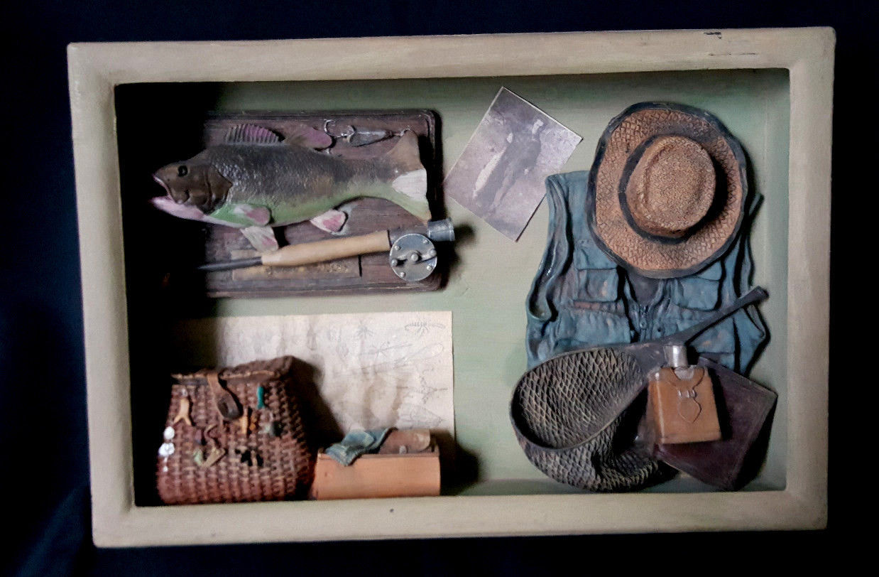 Vintage Fishing Cabin 3D Shadow box Art Wall Decor Fish Stunning