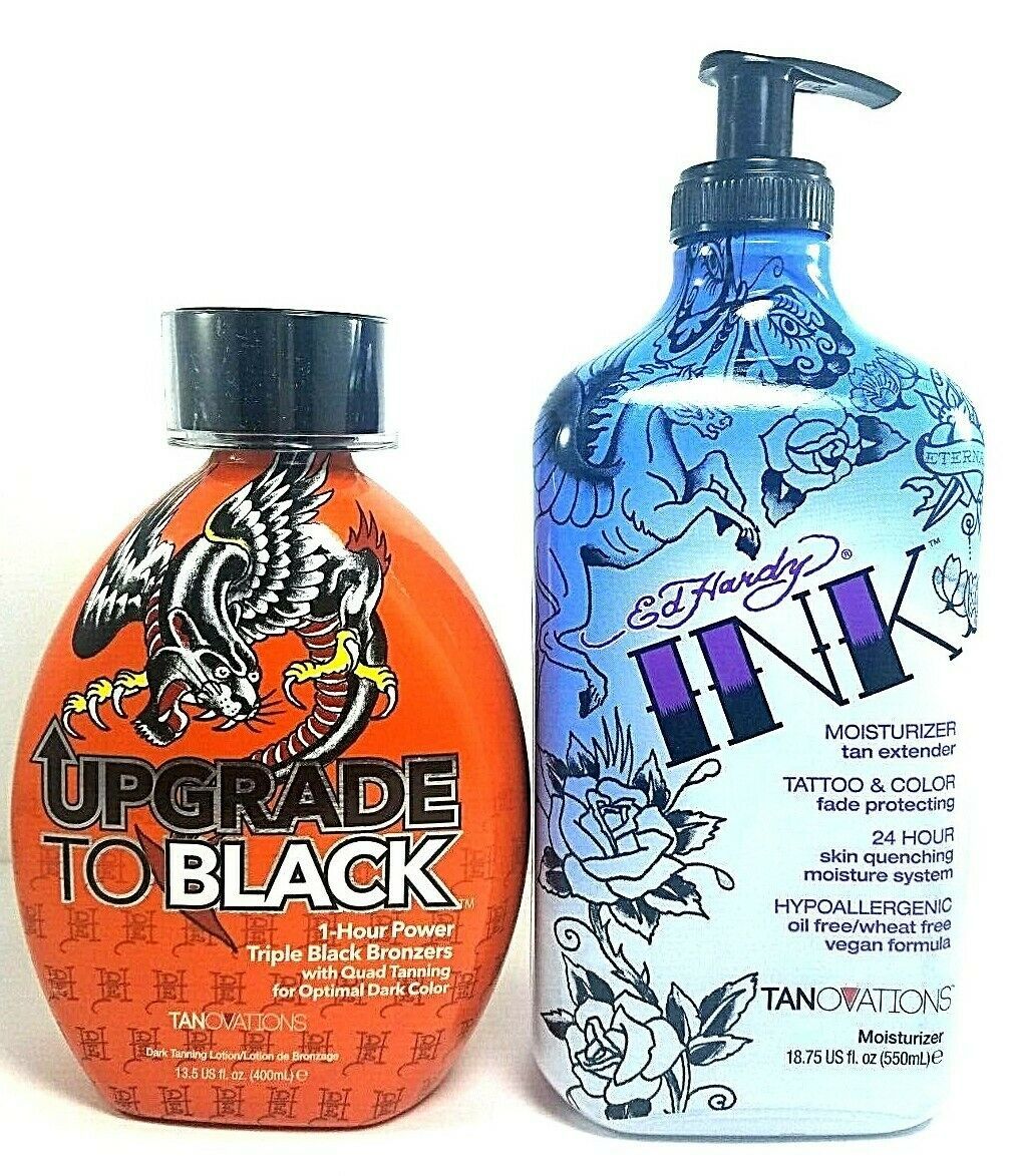 Ed Hardy UPGRADE TO BLACK Tanning lotion + INK MOISTURIZER Gift set ...