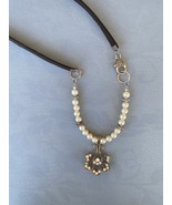 “Good Day” Pearl/ Leather Necklace Rhinestone Pendant  Free Shipping! On... - $41.00