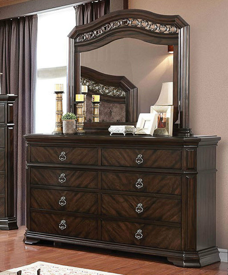 OLYMPIA 5 piece Traditional Dark Brown Wood Bedroom Suite - Queen