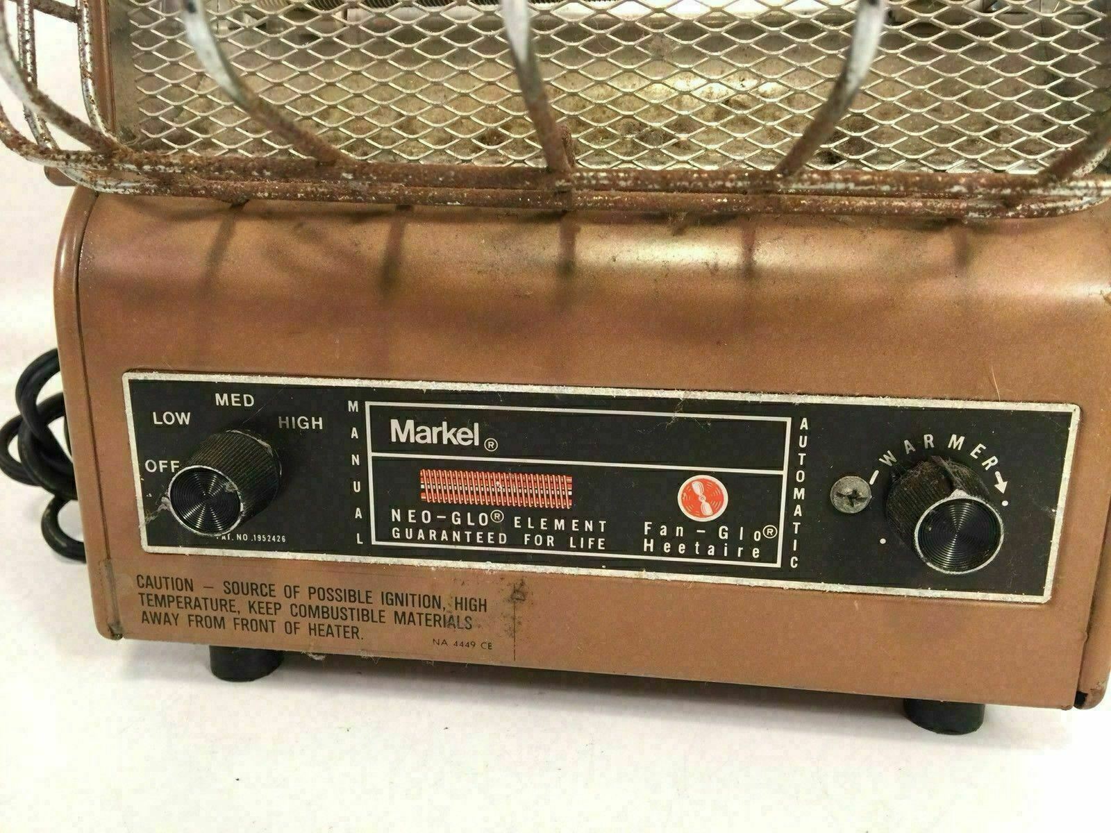 Markel Fan Glo Heetaire Vintage Heater Model 198te Made In Usa