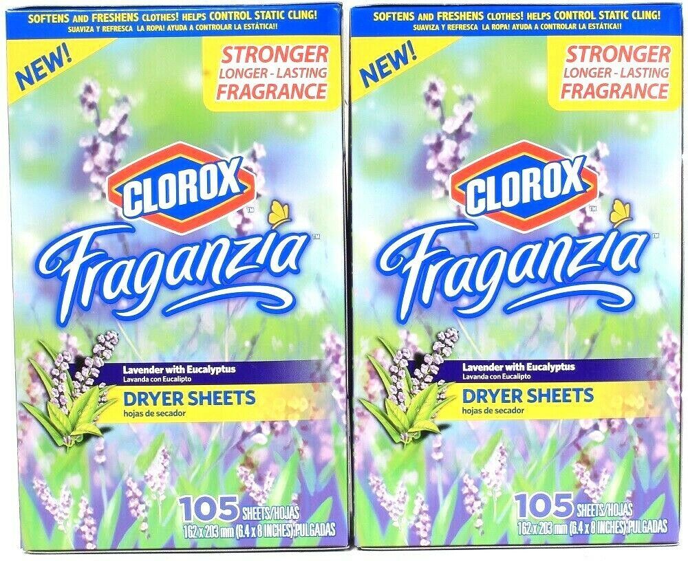 Primary image for 2 Boxes Fraganzia Lavender Eucalyptus Strong Fragrance 105ct Dryer Sheets