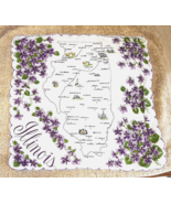 Vintage Hankie Illinois State Map Violets 13 inches Fun Colorful Please ... - $18.81